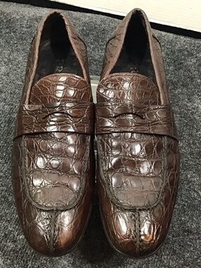 Prada vintage espresso brown crocodile Leather classic Penny Loafers exotic skin